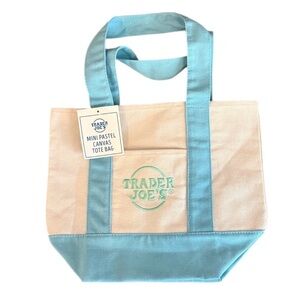 Mini Pastel Canvas Tote Bag in Light Blue and Cream